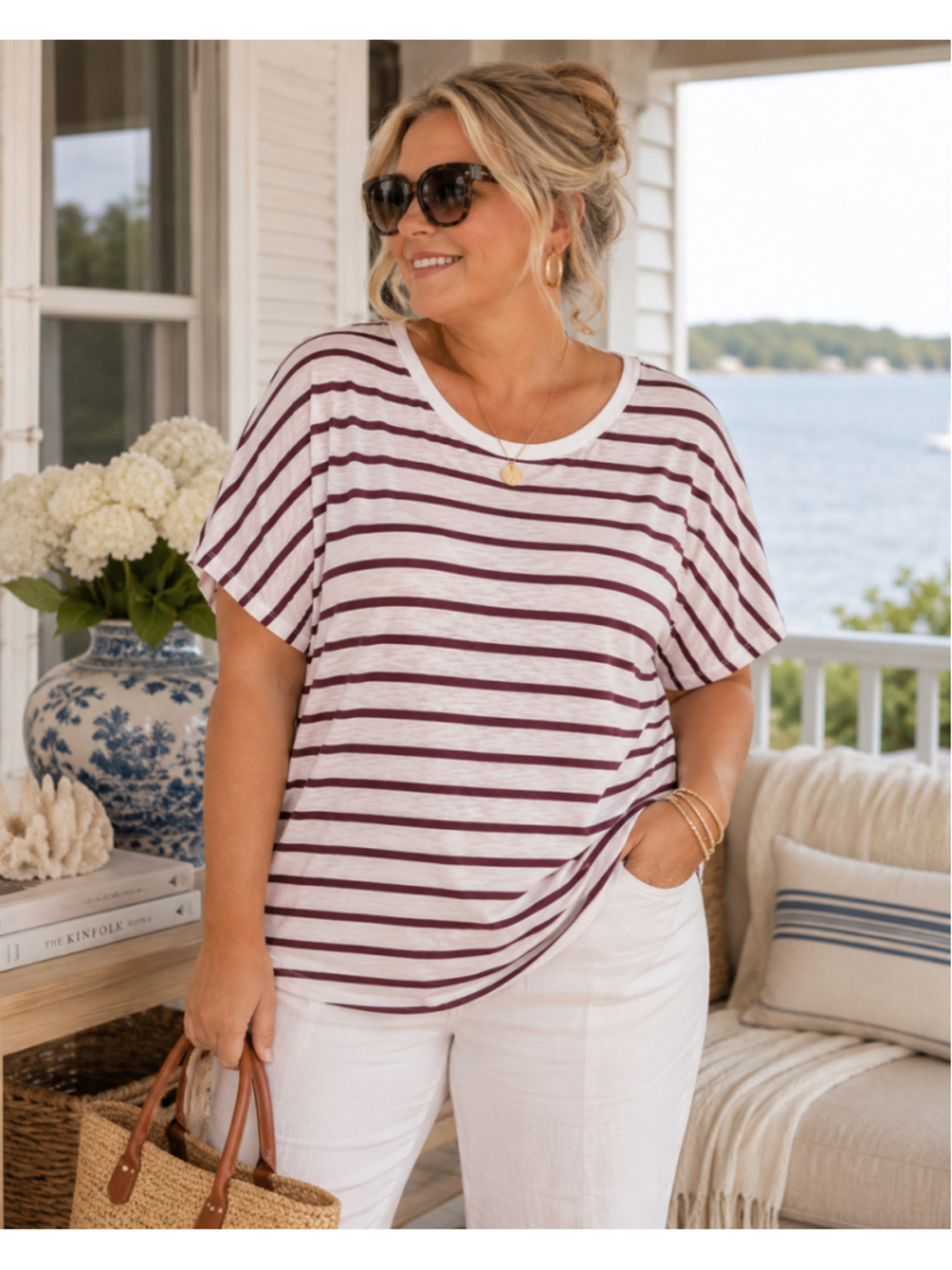 Market & Spruce Gracia Cotton/Modal Blend Slub Tee | Burgundy | Size XL | NWT
